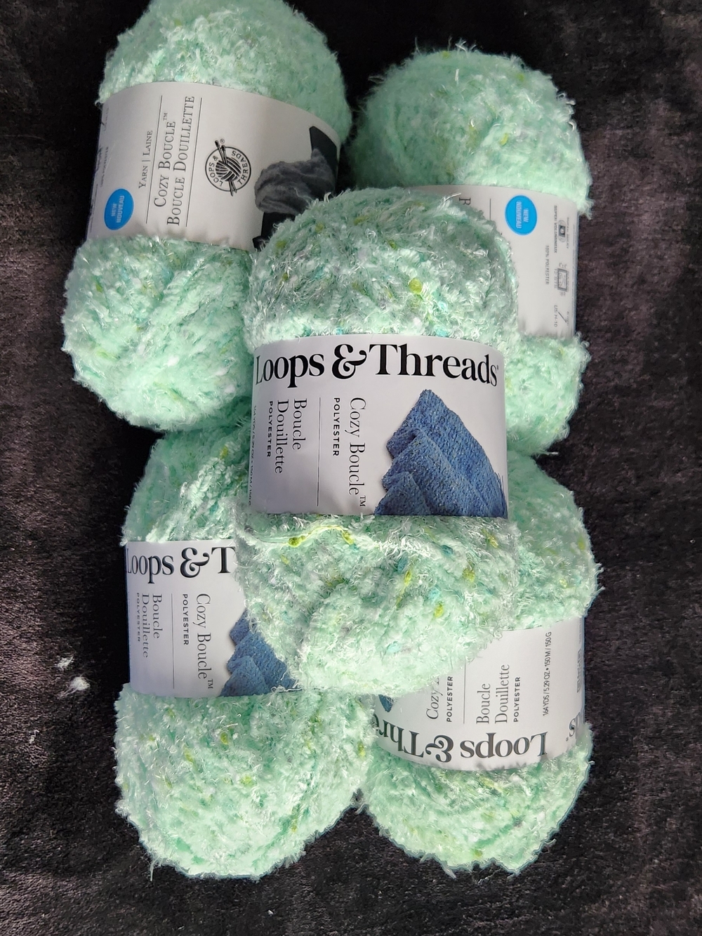 Loops & Threads Cozy Bouclé Mint Green Yarn - Soft Boucle Skeins